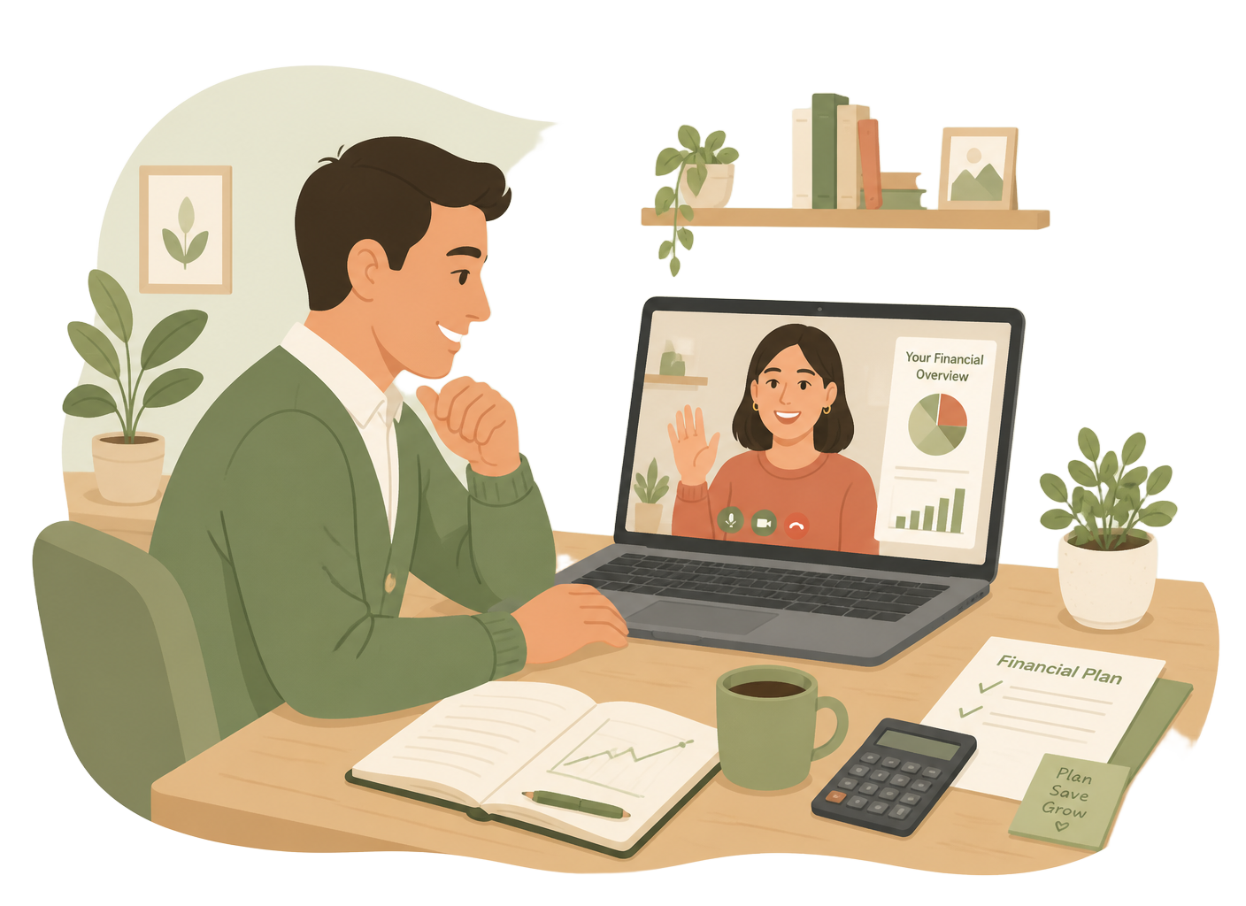 Financial Fluent guide on a video call with a financial expert